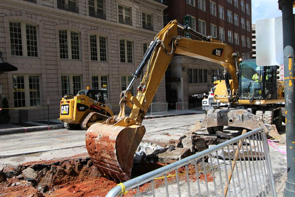 Streetcar trackage under construction in Ellis St., summer 2013. Photo: Central Atlanta Progress.