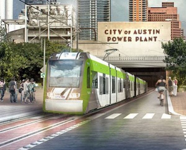 Proposed alternative Plan B for Austin's Guadalupe-Lamar corridor would also have branch serving re-purposed Seaholm power plant site and Amtrak station. Graphic: Project Connect.